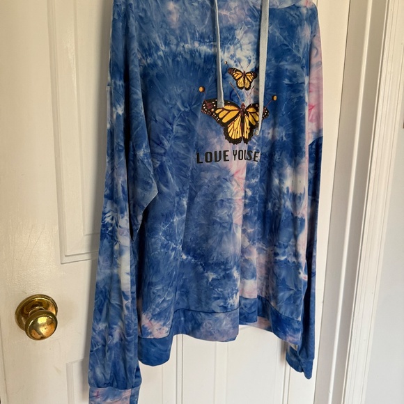 Love Yourself Tie Dye Hoodie light weight 2X Butterfly - Picture 5 of 10